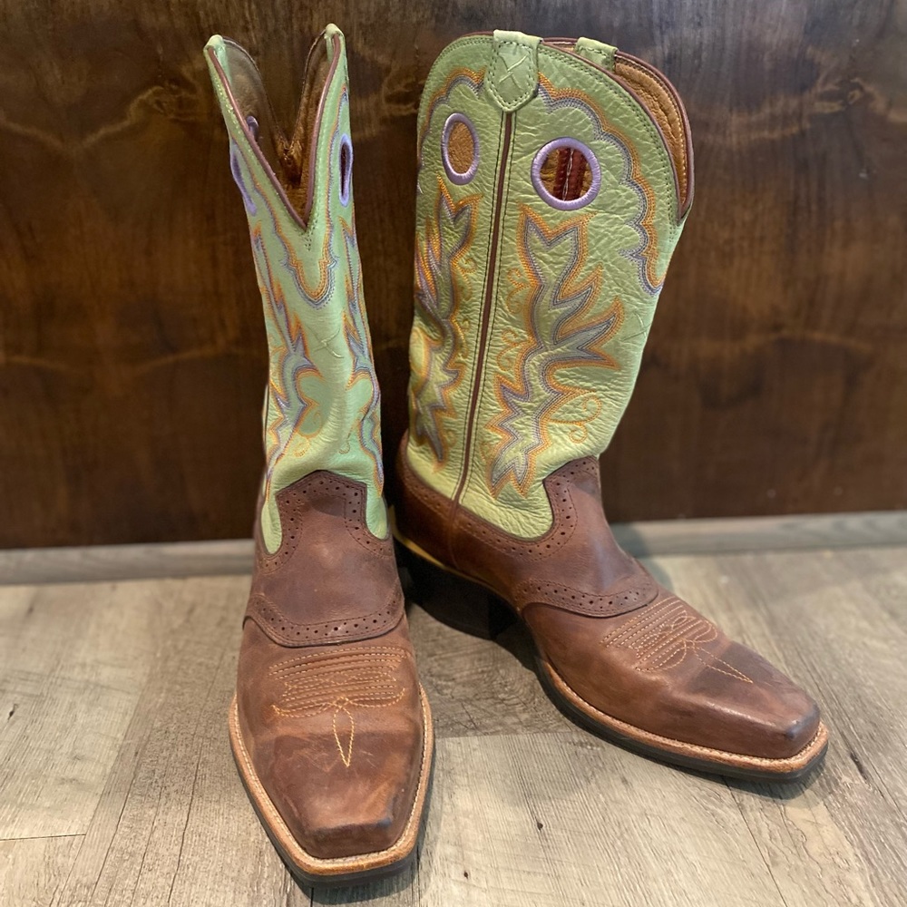 Twisted X women’s Square Toe Buckaroo Western Cowgirl Boots 8.5, lime green tops